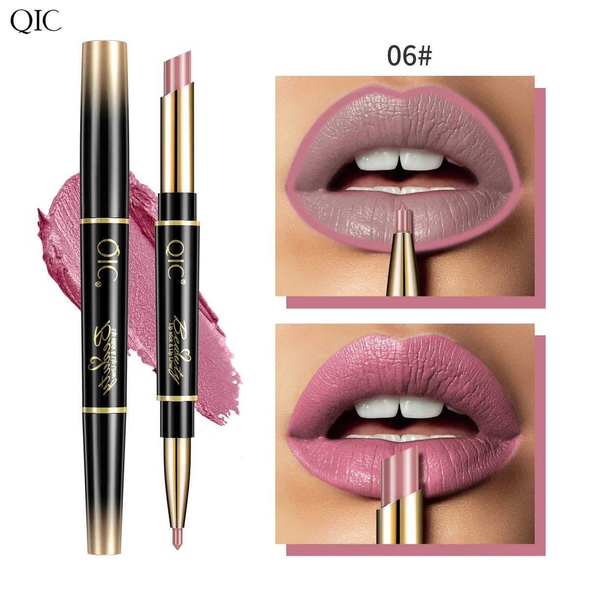 QIC Lipstick Lipliner Pen Matte Velvet Lip Liner Pencil Contour Makeup Sexy Red Lip Stick Long Lasting Cosmetics