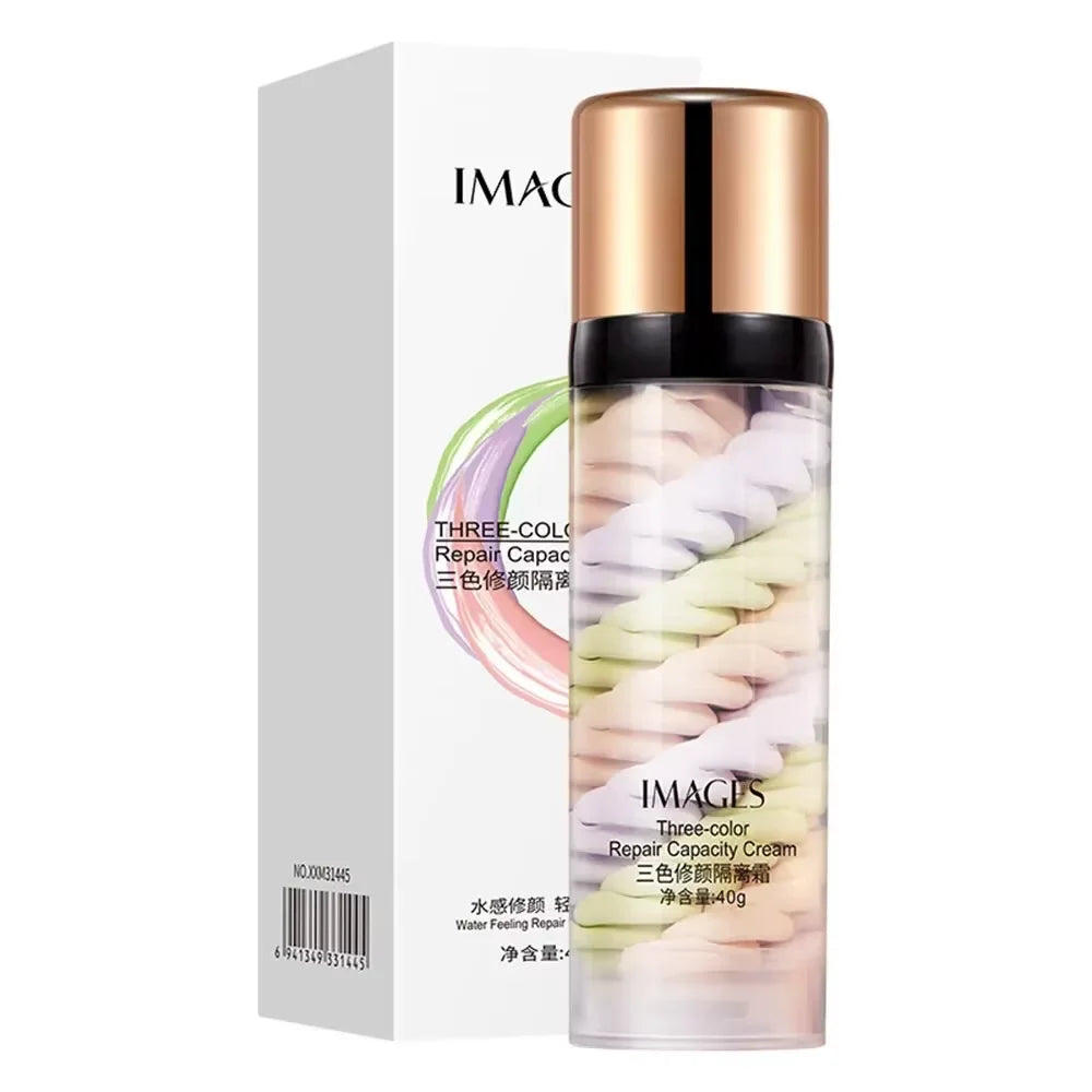 Face Makeup Primer Tri-color Cream Contour Color Isolation Waterproof Makeup Foundation Natural Makeup Base Cream 40g