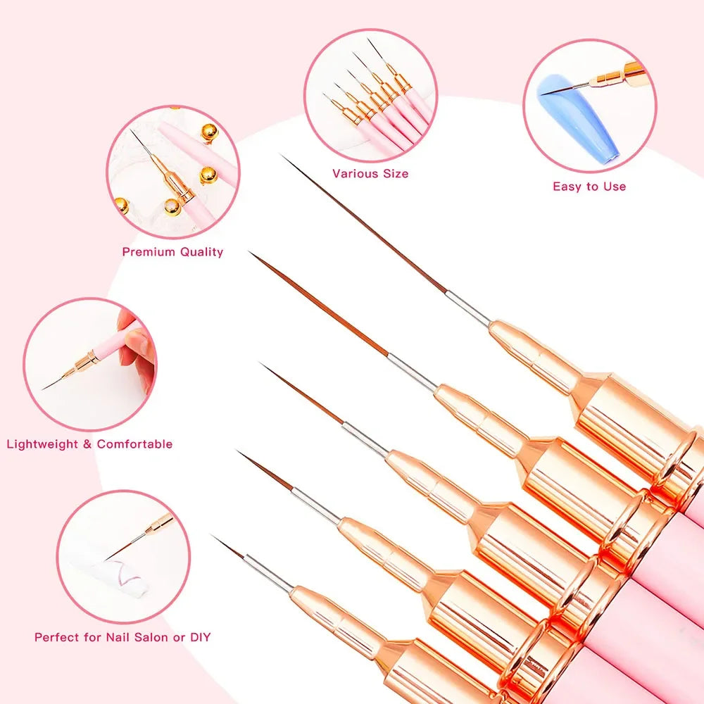 Ultra Fine Nail Art Liner Brushes Set, Professional Thin Line Painting Pens, Manicure Tools for Nail Art Design & Detail Drawing