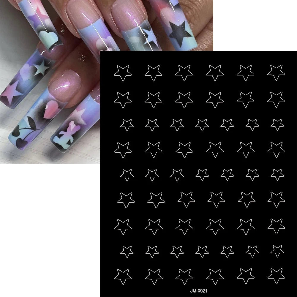 24 Patterns Airbrush Stencils Nail Art Stickers Hollow Butterfly/Flower/Bow/French Line Printing Templates Nail Decal DIY Tools