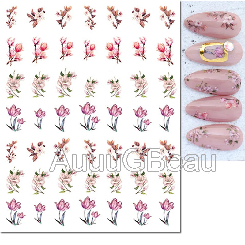 3d Nail Art Decals Geometric Lines Daisy Sunflowers Letters Adhesive Sliders Nail Stickers Decoration For Manicure