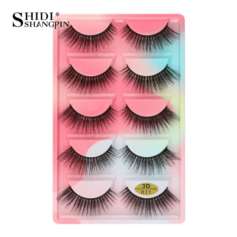 3D Faux Mink Lashes X05 Fluffy Wispy False Eyelashes 5Pairs Reusable Soft Volume Eyelashes Natural Look for Daily & Party Makeup