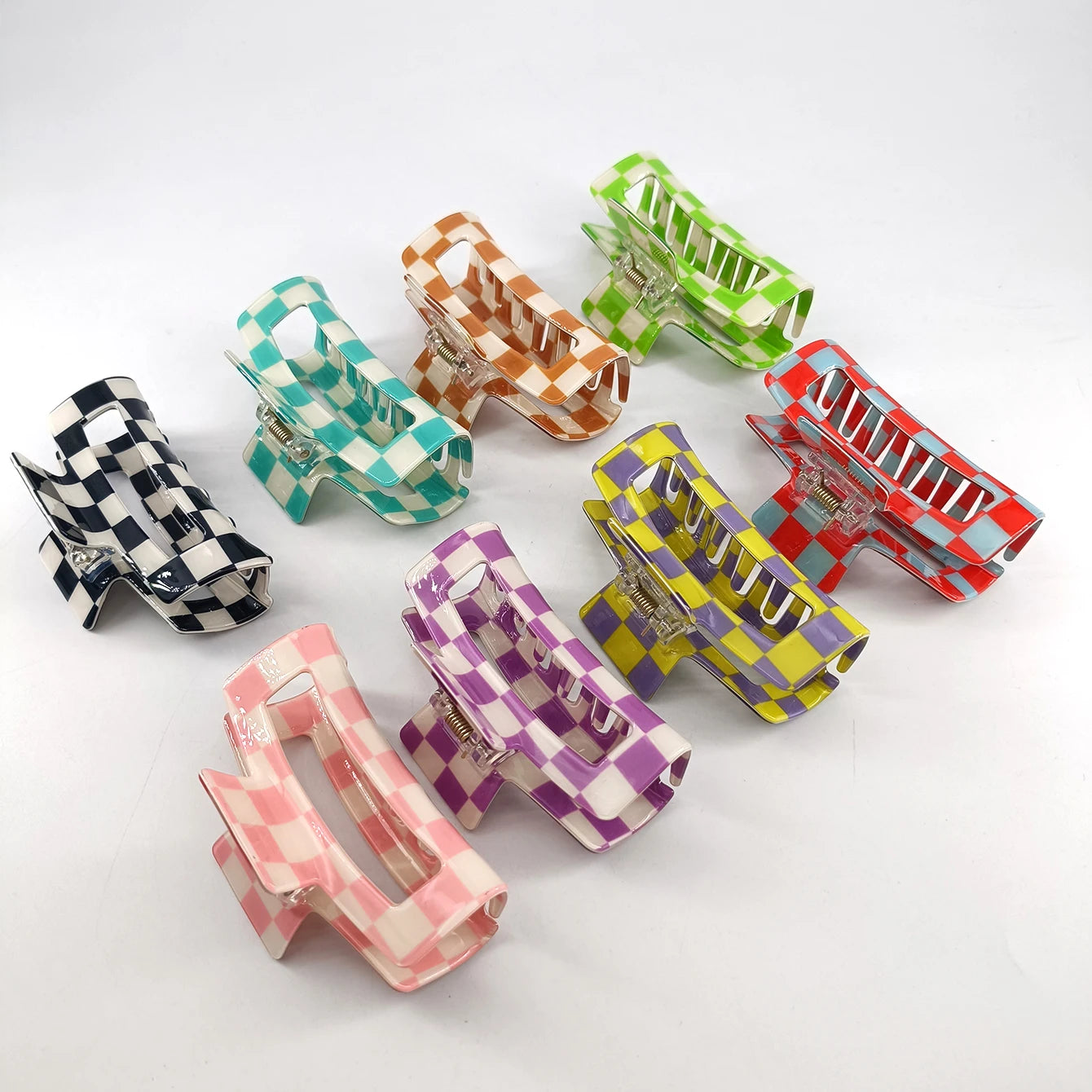 1/6 PCS Colorful Checkered Rectangle Hair Claw Clips For Women Girls Fashion Hair Clips For Styling Claw Clamps Hair Accessories