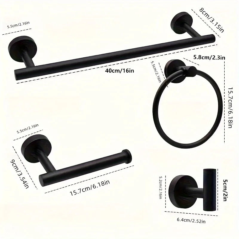 5-piece wall mounted hardware bathroom accessories, stainless steel towel bar, towel ring, toilet paper holder hook bathroom kit
