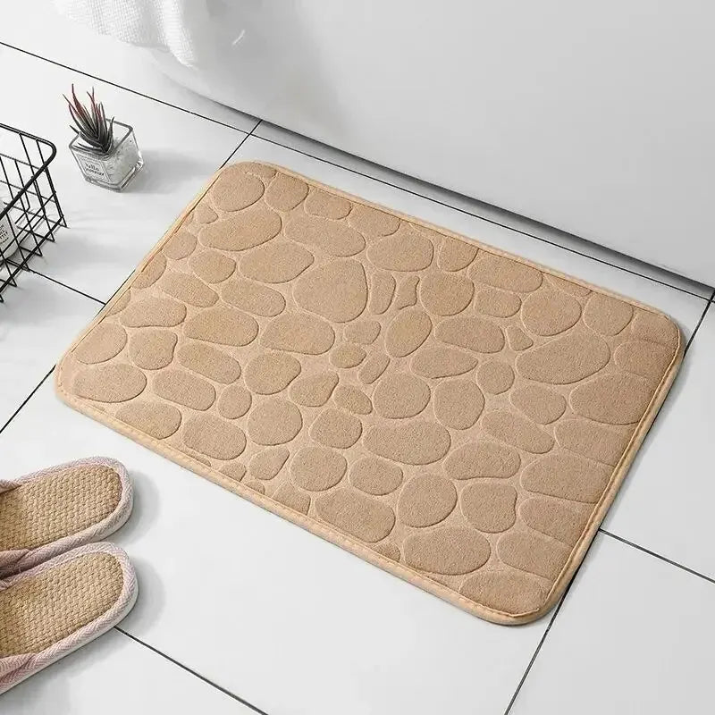1pc Embossed Fiber Carpet, Bathroom Living Room Anti Slip Mat, Pebble Floor Mat, Household Items
