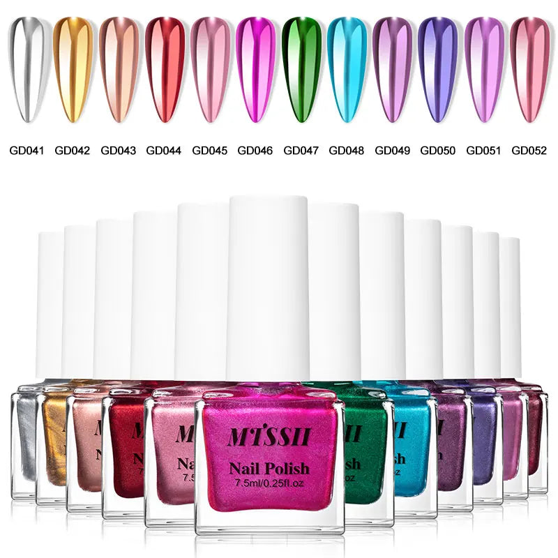MTSSII 7.5ml Metal Nail Polish, Silver Gold Red Yellow UV LED Soak Off Metallic Nail Art Varnish Quick-Drying Air-Dry Formula
