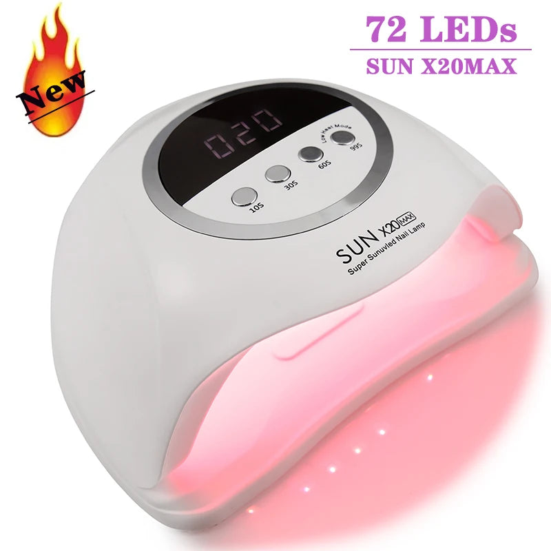 SUN X20MAX Nail Dryer Machine 72 LEDs UV LED Lamp for Nails Gel Polish Curing Manicure Lamp 10/30/60/99s Timer LCD Display
