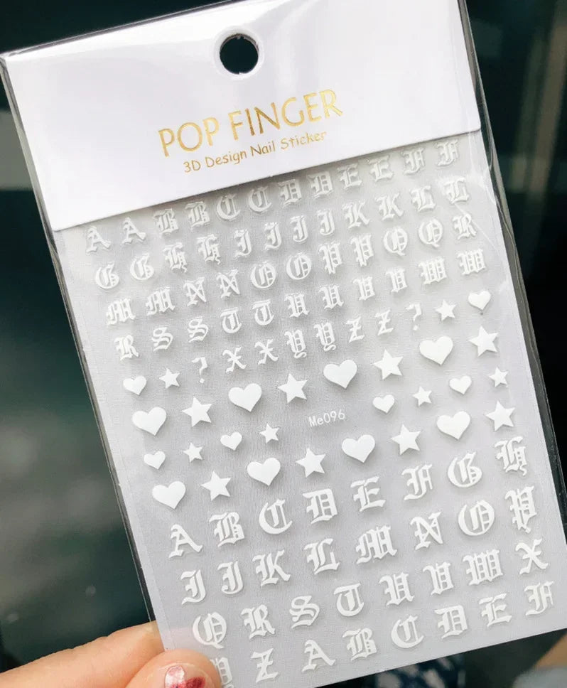 Numbers Decals Roman 26 English Alphabet 3D Self-adhesive Nail Art Decal Sticker Word Small Letter Nail Tattoos Decal Stickers