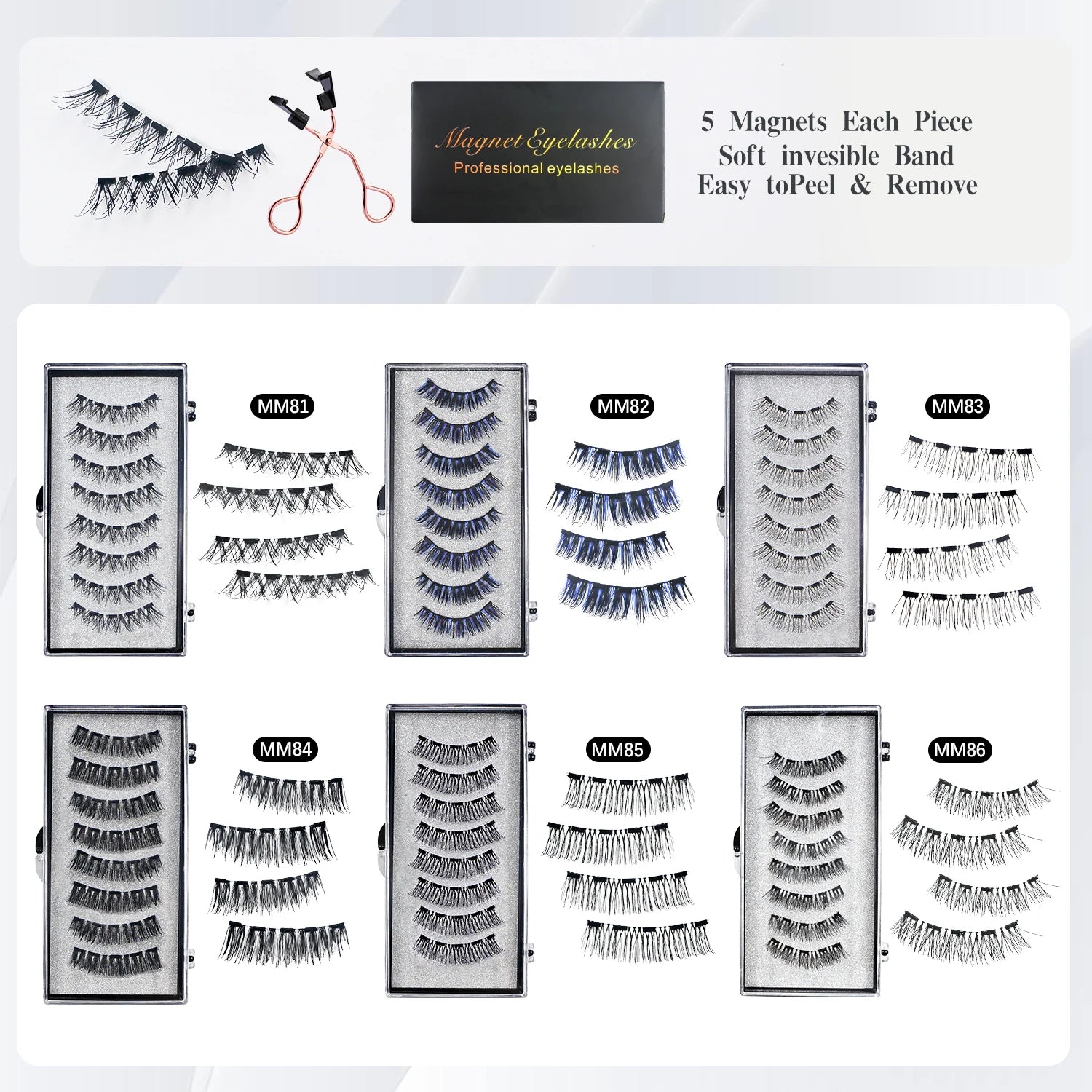 8Pcs Magnetic Eyelashes No Glue Needed Magnetic False Eyelashes with Applicator Reusable Thick Natural Effect 5 Magnets Lashes