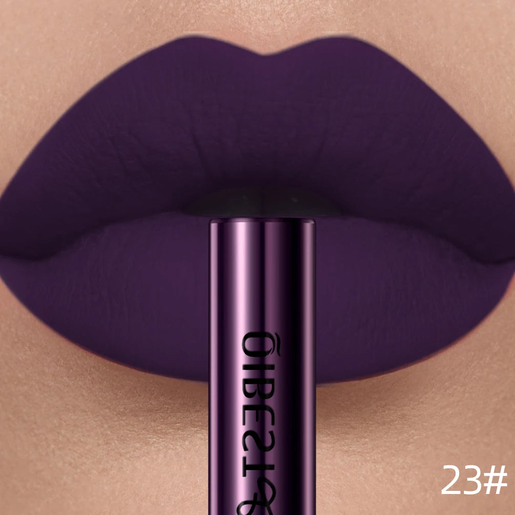 QIBEST Sexy Lipgloss Lasting Velvet Matte Lip Gloss Liquid Lipstick Makeup Women Beauty Nonstick Cup Waterproof Red Lipstick