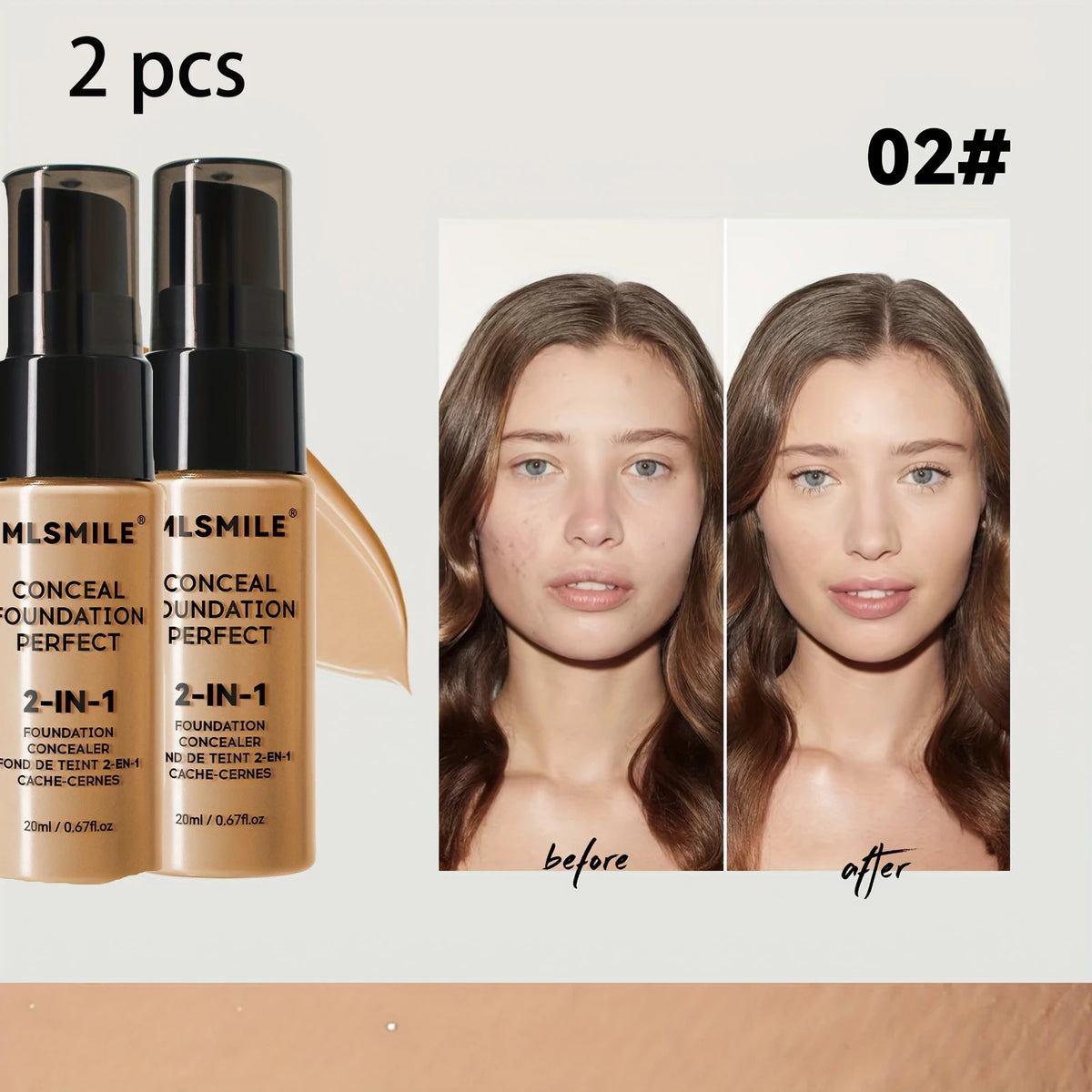 2-In-1 Oil Control Liquid Foundation And Conceal, Full Coverage Long Lasting Waterproof Foundation Makeup