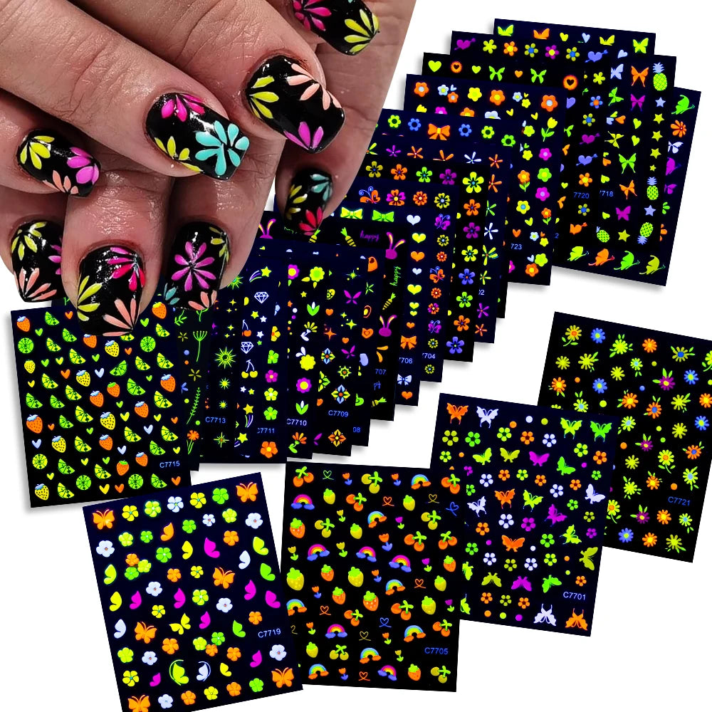 3D Colorful Flowers Cherry Blossoms Rose Daisy Nail Decals 20/30/60/70/90pcs Cute Heart Nail Sticker Manicure Decoration 5.5*6cm