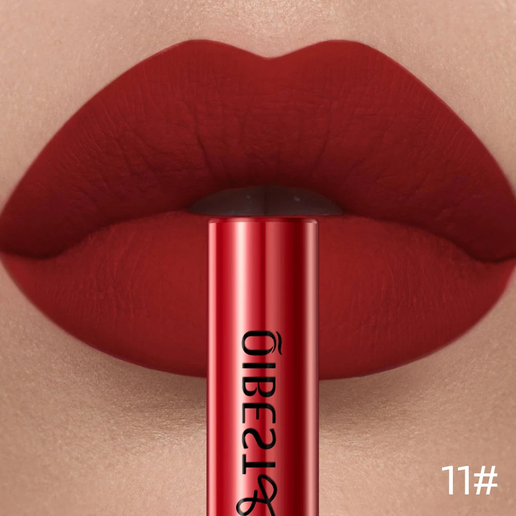 QIBEST Sexy Lipgloss Lasting Velvet Matte Lip Gloss Liquid Lipstick Makeup Women Beauty Nonstick Cup Waterproof Red Lipstick