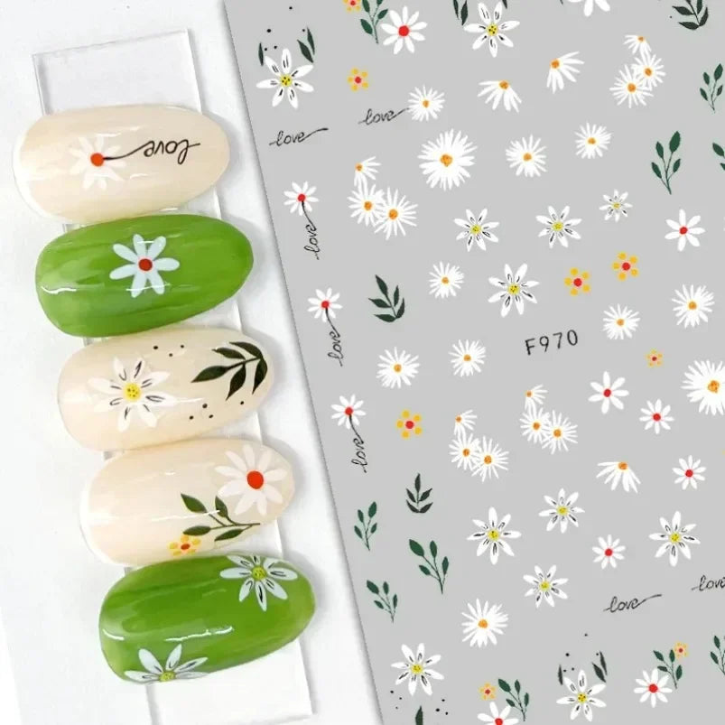 Cherry Blossom 3D Nail Stickers White Flower Petals Nail Art Decals Elegant Wedding Design Spring Sakura Manicure Slider Decor