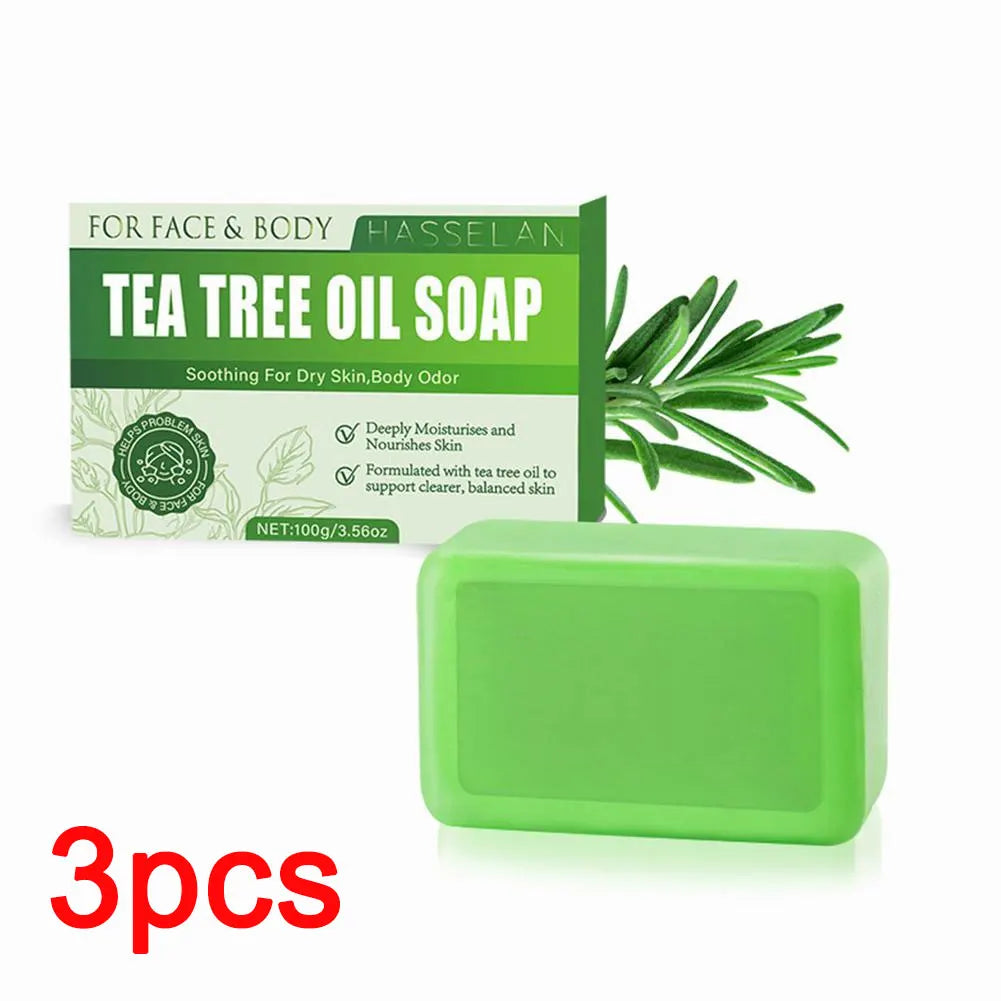 Green Tea Tree Soap, Soap Bar with Tea Tree Oil, Natural Soaps for Face Body Hand Skin Cleaning,Gentle Exfoliating Bar Soap