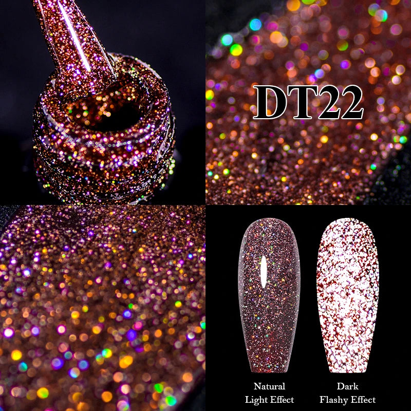 MEET ACROSS 7ml Reflective Glitter Gel Nail Polish Pink Green Purple Sparkling Soak Off UV Gel Polish for Manicure DIY Nail Art
