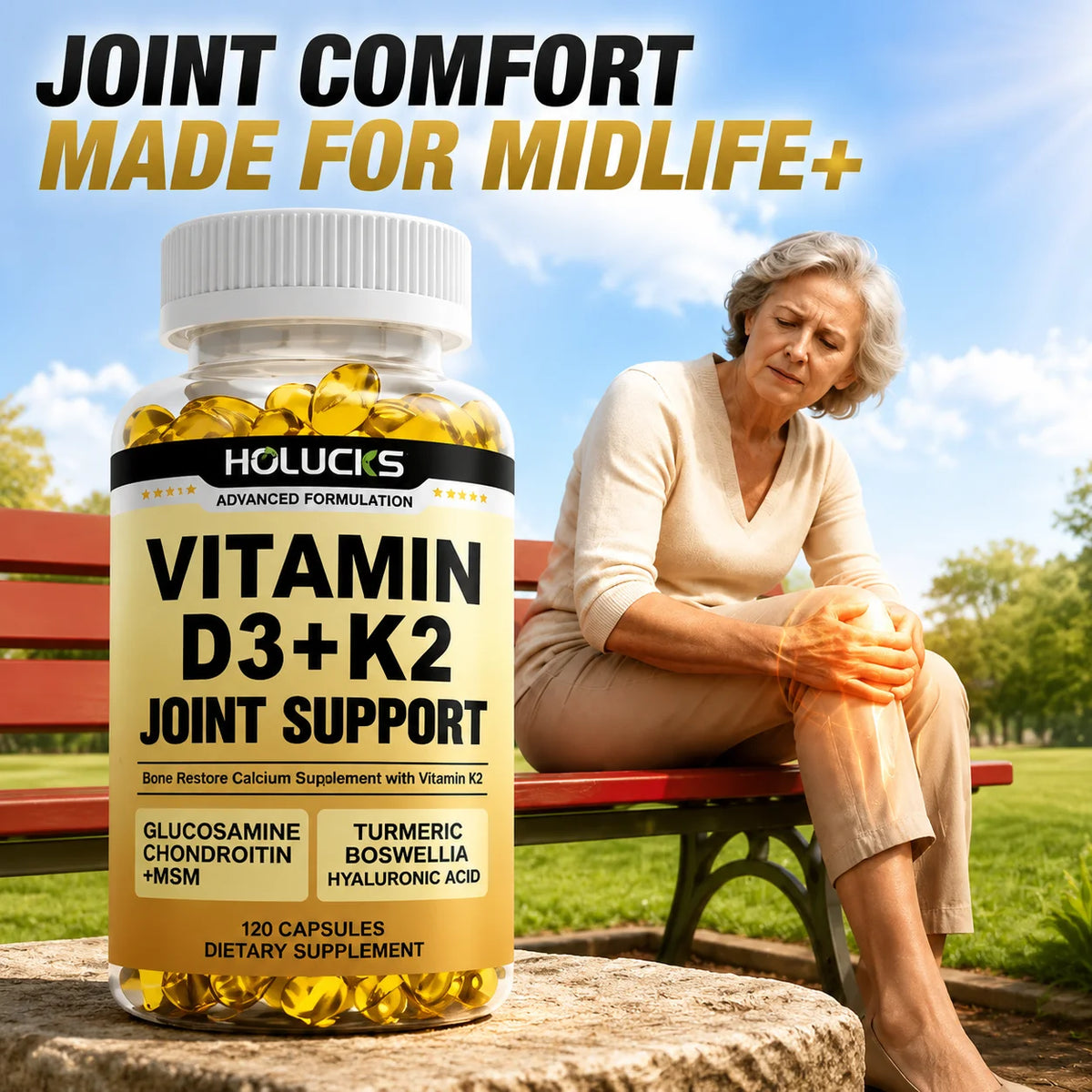 Advanced Vitamin D3 K2 Joint Support Supplement, for Heart & Bone Health, Cardiovascular & Immune Support, Calcium Absorption