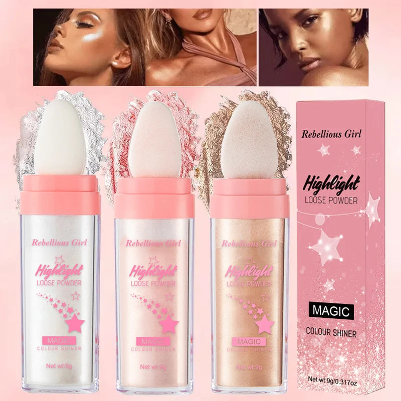 Highlighter Powder White Moonlight Polvo De Hadas Glitter Shimmer Contour Shading Illuminator for Women Face Body Glitter Makeup