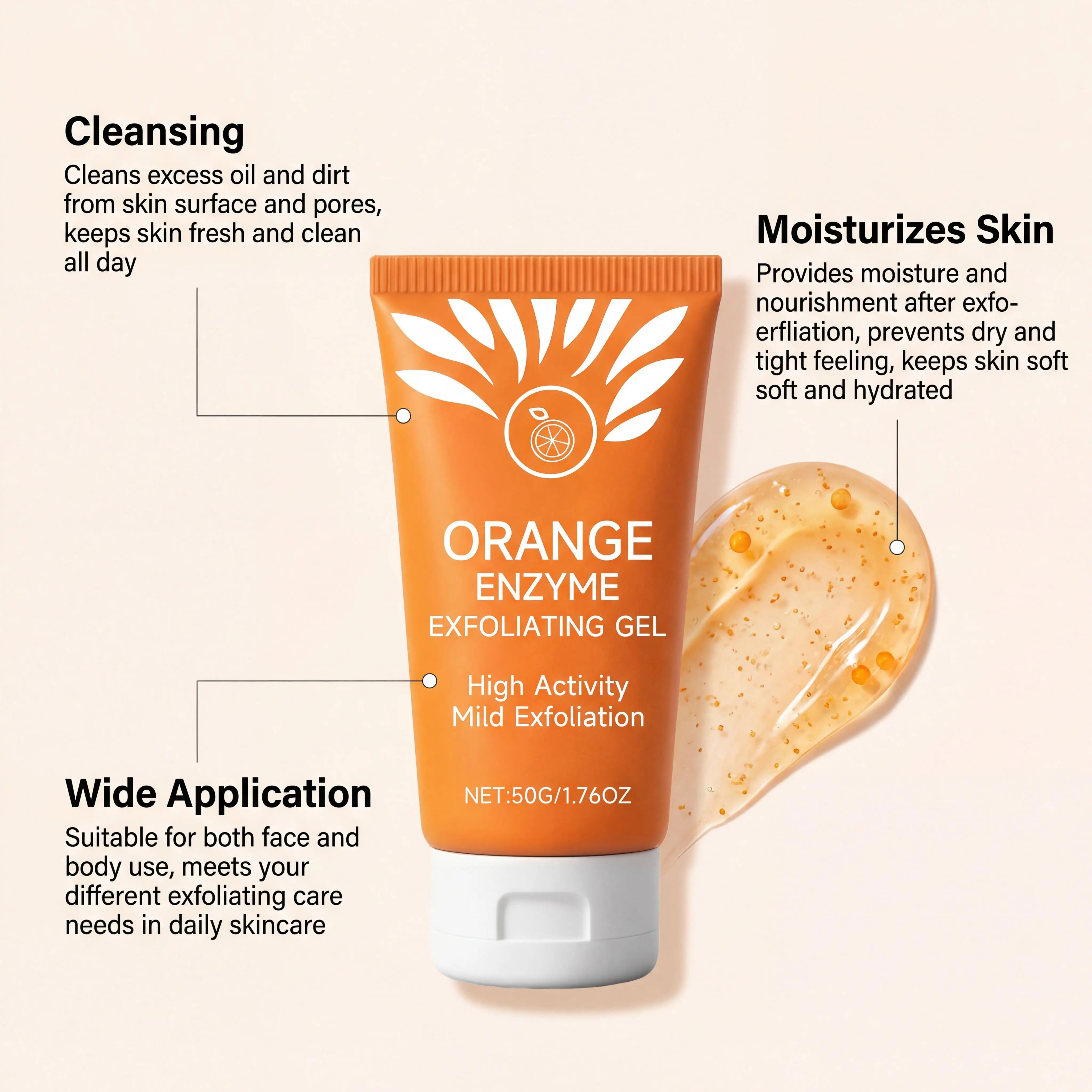Orange Exfoliating Gel Facial Body Scrub Remove Dead Skin Deep Cleansing Pores Dirt Improve Roughness Whitening Hydrating Scrub