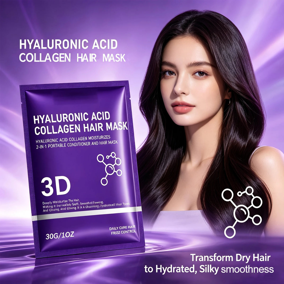 Hyaluronic Acid Collagen Hair Mask for Dry Damaged Hair,Deep Moisturizing Frizz Control Smooth Hydrating Restore Shine Hair Care