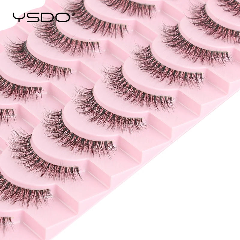YSDO False Lashes 5/10 Pairs Half Lashes Natural Long Cat Eye Lashes 3D Mink Eyelashes Full Strip Lashes Extension Makeup Tools