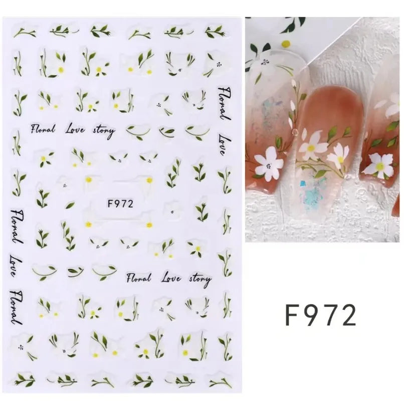 3D Flower Petal Nail Stickers Purple Pink Tulip Leaf Clover Summer Avocado Fruit Geometric Line Floral Manicure Decoration