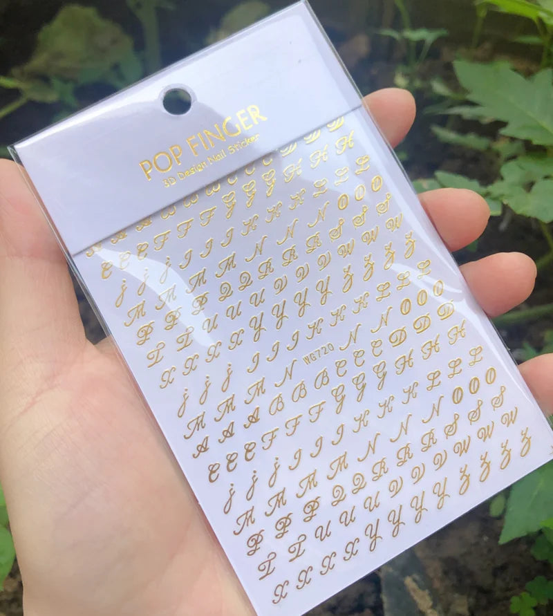 New Roman 26 English Alphabet Number 3D Self-adhesive Nail Art Decal Sticker Word Small Letter Nail Tattoos Decal Stickers