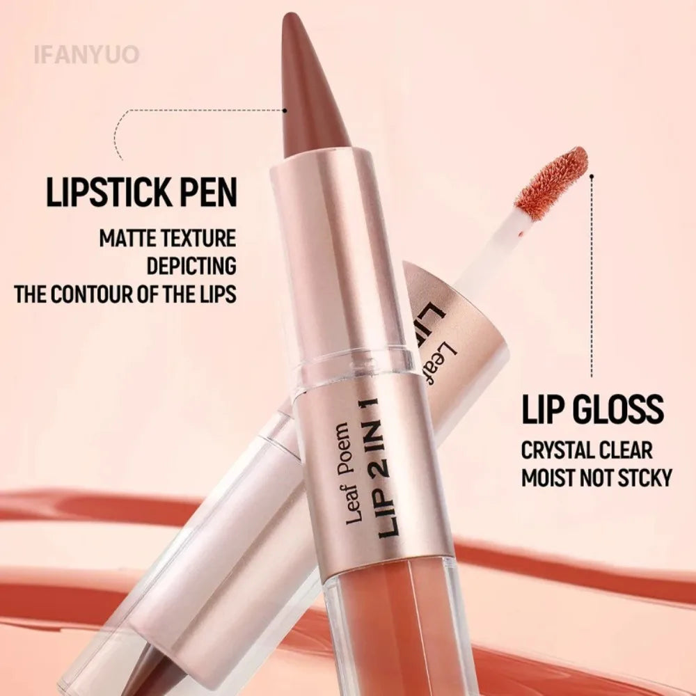Pink Brown Tapered Lip Liner Contour Pencil Double Head Mirror Plumping Lip Glaze Crystal Lip Gloss Sexy Red Lips Tint Makeup