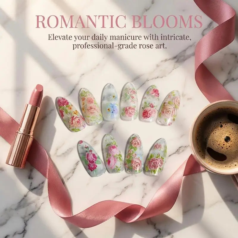 ✰✪Rose Flower Nail Art Transfer Foil Stickers 100cm Long Strip for Salon and Home Use Easy DIY Manicure Decoration