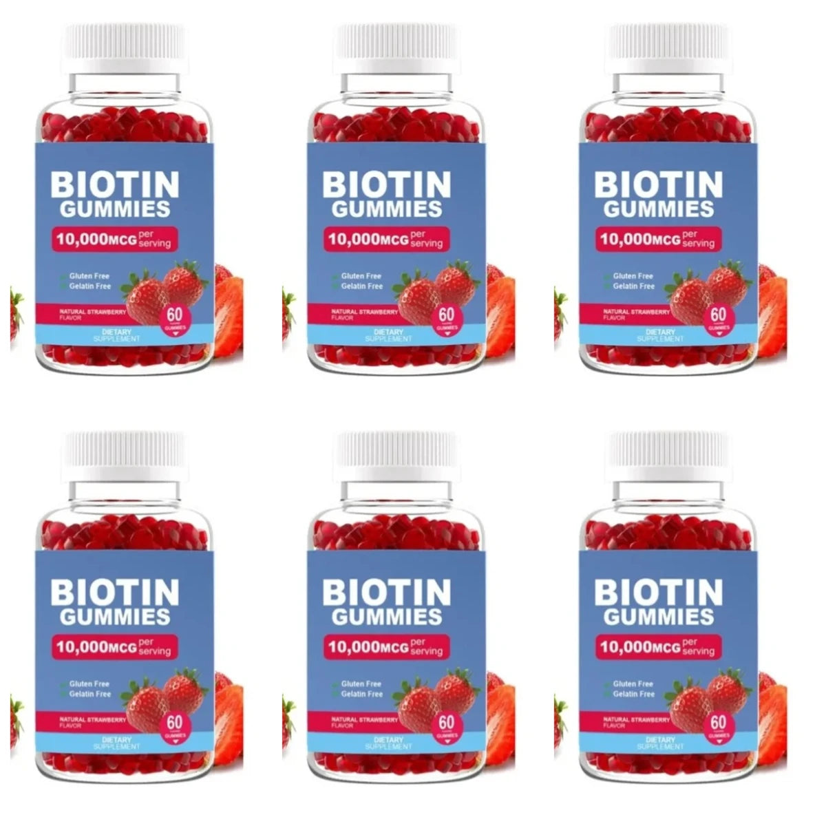 Biotin Gummies 10000 Mcg Hair Skin Nails Support, Vitamin B7 Beauty Supplement, Gluten Free Vegan Non-GMO Strawberry, 60 Gummies