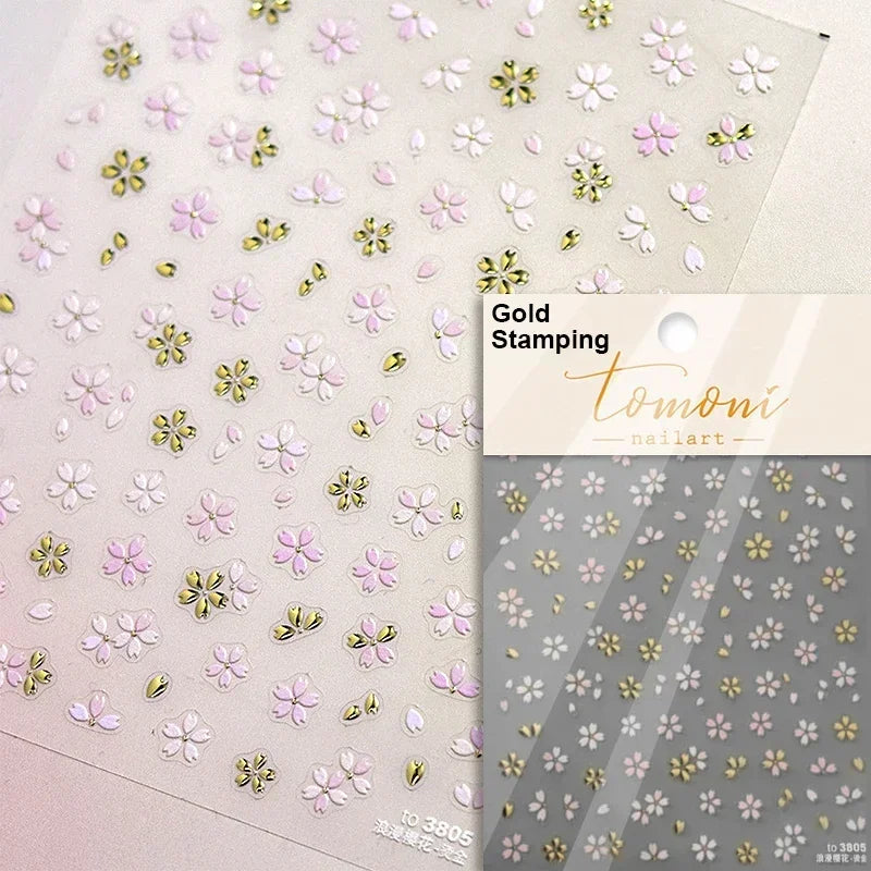 1 pc 5D sunflower nail stickers rose daisy cherry blossom self-adhesive nail art stickers oil painting style decorative sticker