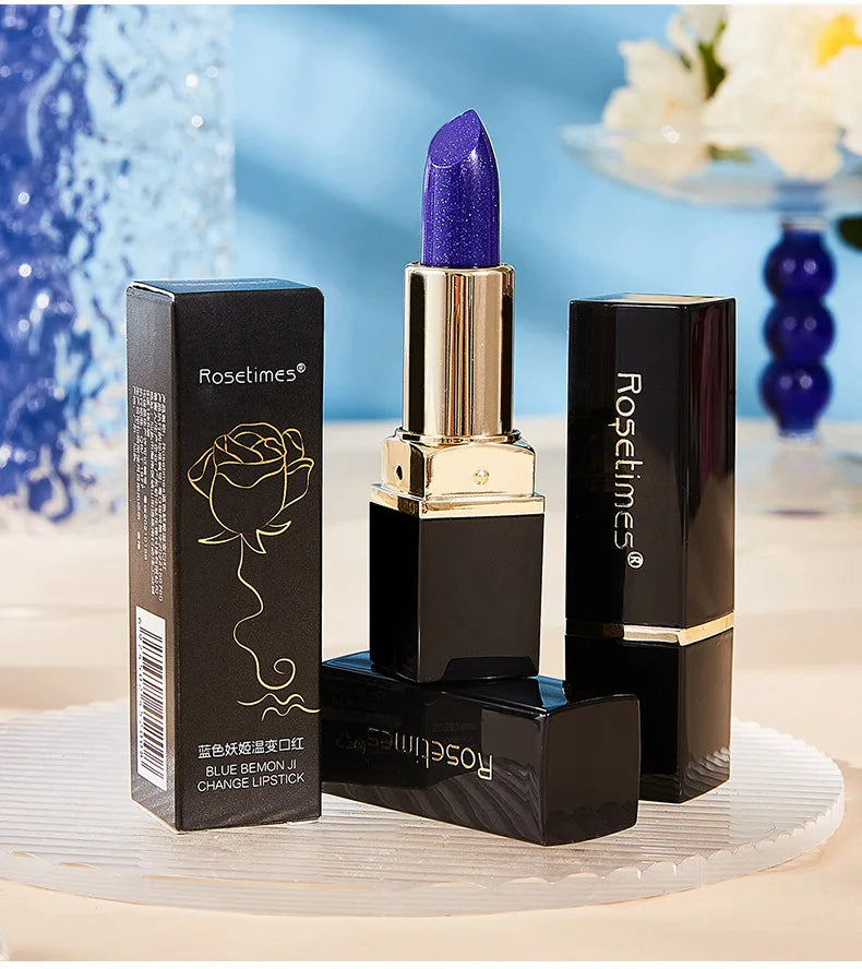 Color Changing Blue Rose Lipstick - Mood Lip Balm Long Lasting Non-Transfer Kiss Proof Lip Makeup