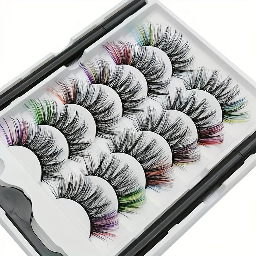 6 Pairs of Color 8D Fluffy Curly False Eyelashes, Magnetic Eyeliner Pen Is Not Easy to Smudge and Do Not Leak Eyelashes Set