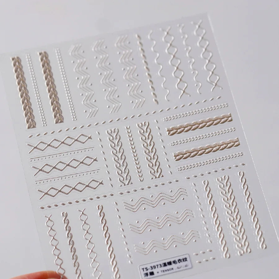 1pcs Elegant 5D Pearl Lace Wave Nail Art Stickers Exquisite White Lines Nail Decoration Decals DIY Self Adhesive Transfer Slider