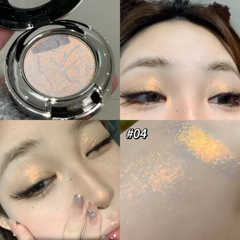 3D Butterfly Embossing Chameleon Eyeshadow Monochrome High-pigment Metallic Gradient  Shiny Glitter Blue Highlighter Eyes Makeup