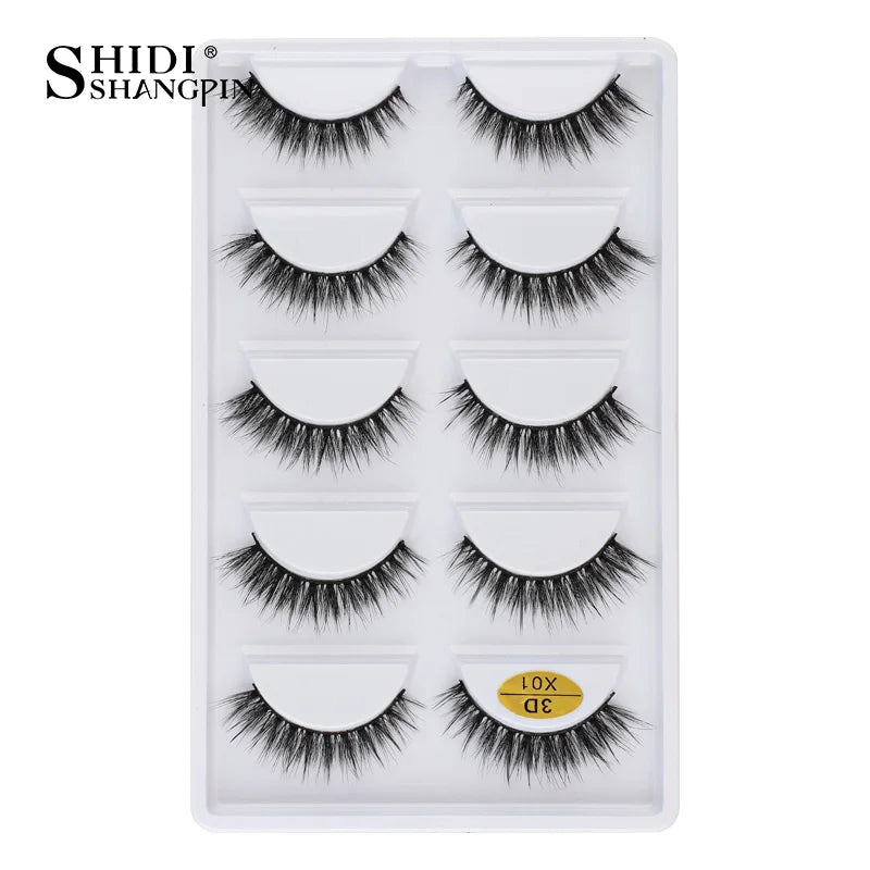 3D Faux Mink Lashes X05 Fluffy Wispy False Eyelashes 5Pairs Reusable Soft Volume Eyelashes Natural Look for Daily & Party Makeup
