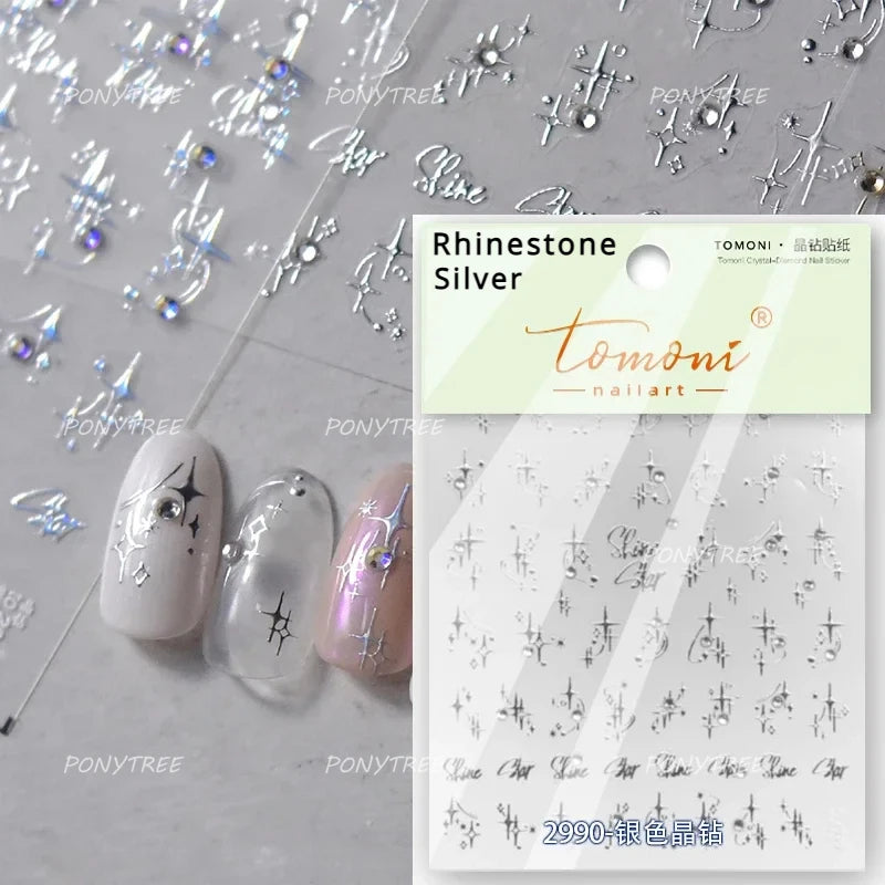 Geometric Lines Star Love Heart Chain Silver Gold Lava Letter Flower Growth Ring Number 5D DIY Nail Art Stickers Manicure Decals