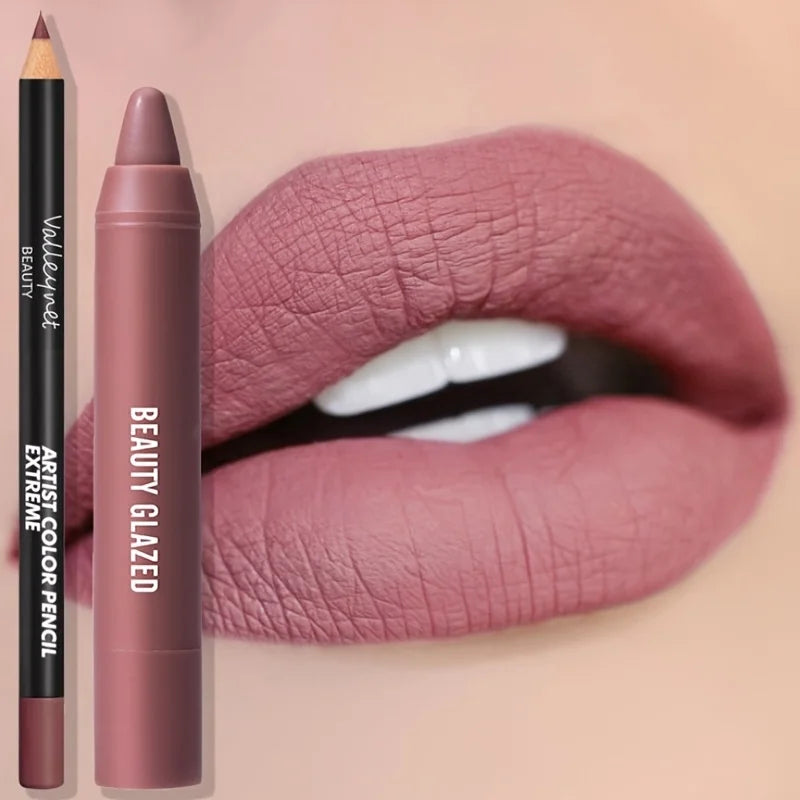 2pcs Matte Lip Liner & Gloss Set - Long-Lasting Waterproof, Non-Stick Formula with Precision Tip, Matte Lip Pencil & Gloss Combo
