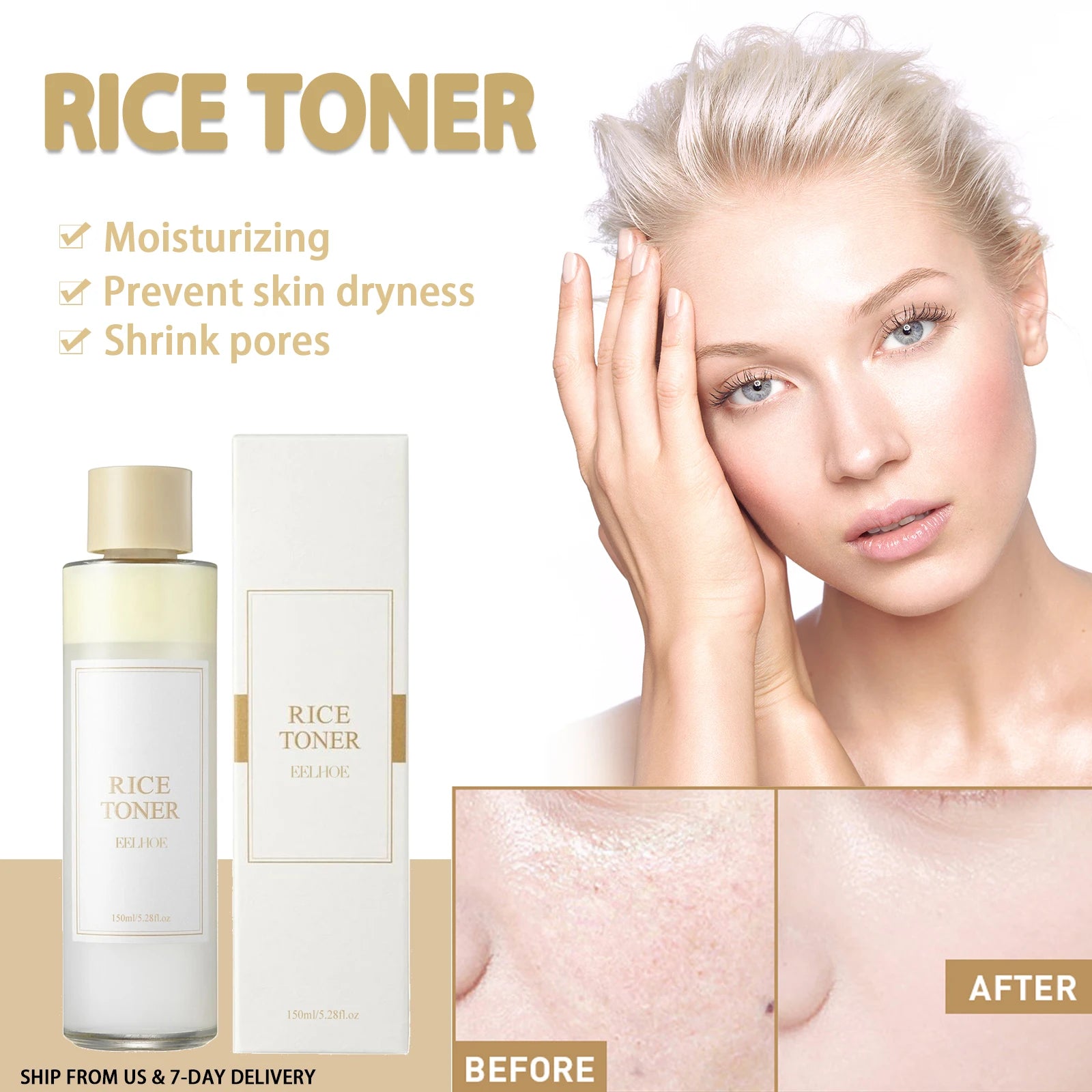 Rice Toner Moisturizes, Brightens, Shrinks Pores, Prevents Dryness, Suitable For All Skin Types And Facial Skincare Products