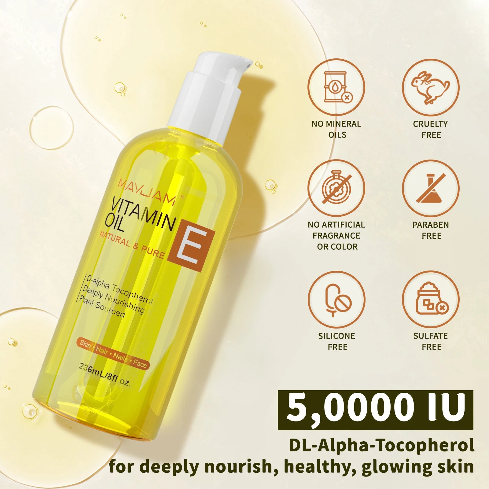 MAYJAM Pure & Natural Vitamin E Oil for Face Body Hair Moisturizing & Nourishing D-Alpha Tocopherol Jojoba Sunflower Seed Oil
