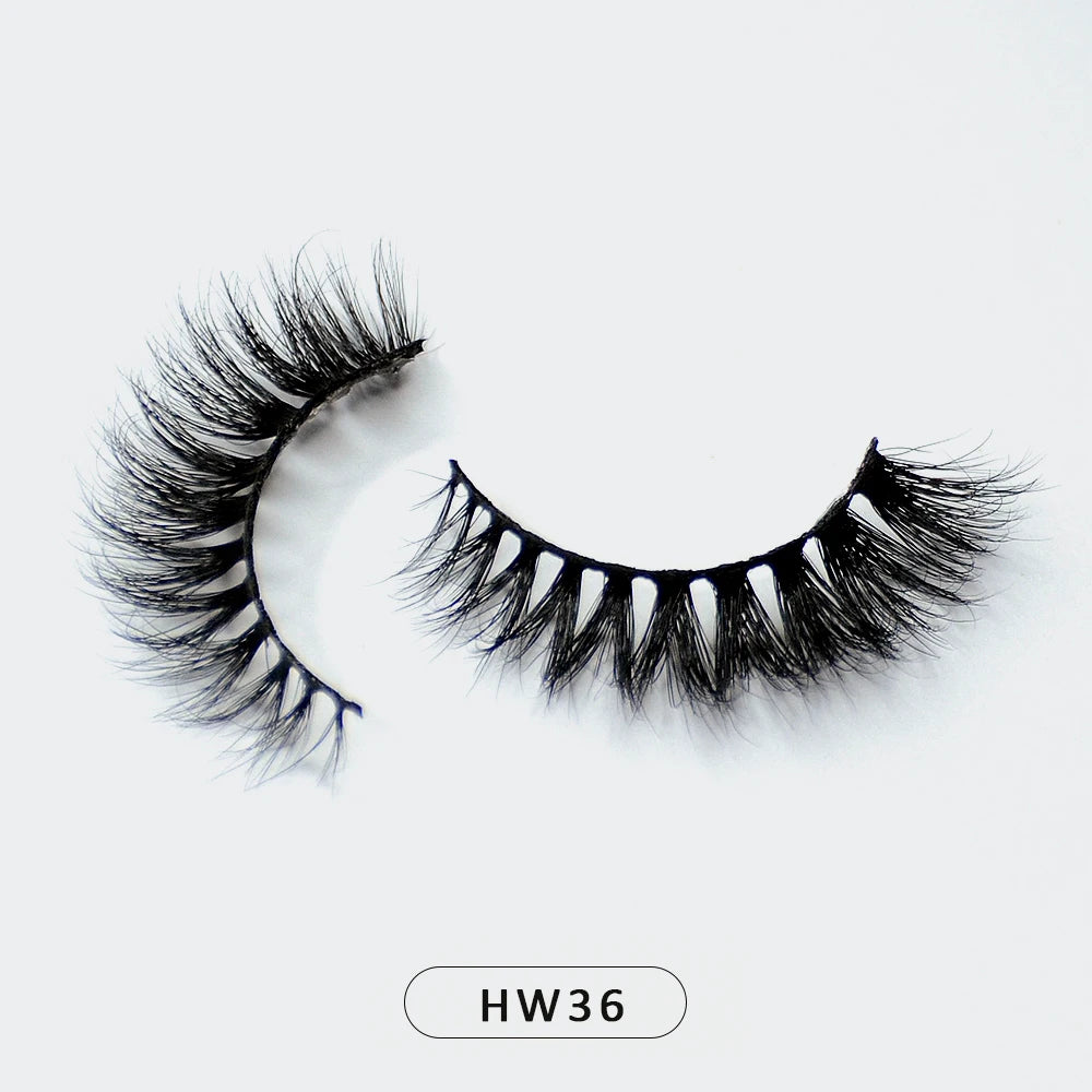 HZJY Dropshipping 10-15mm 3D Real Mink Handmade Crossing Lashes Individual Strip Thick Lash Fake Eyelashes with free paper boxes