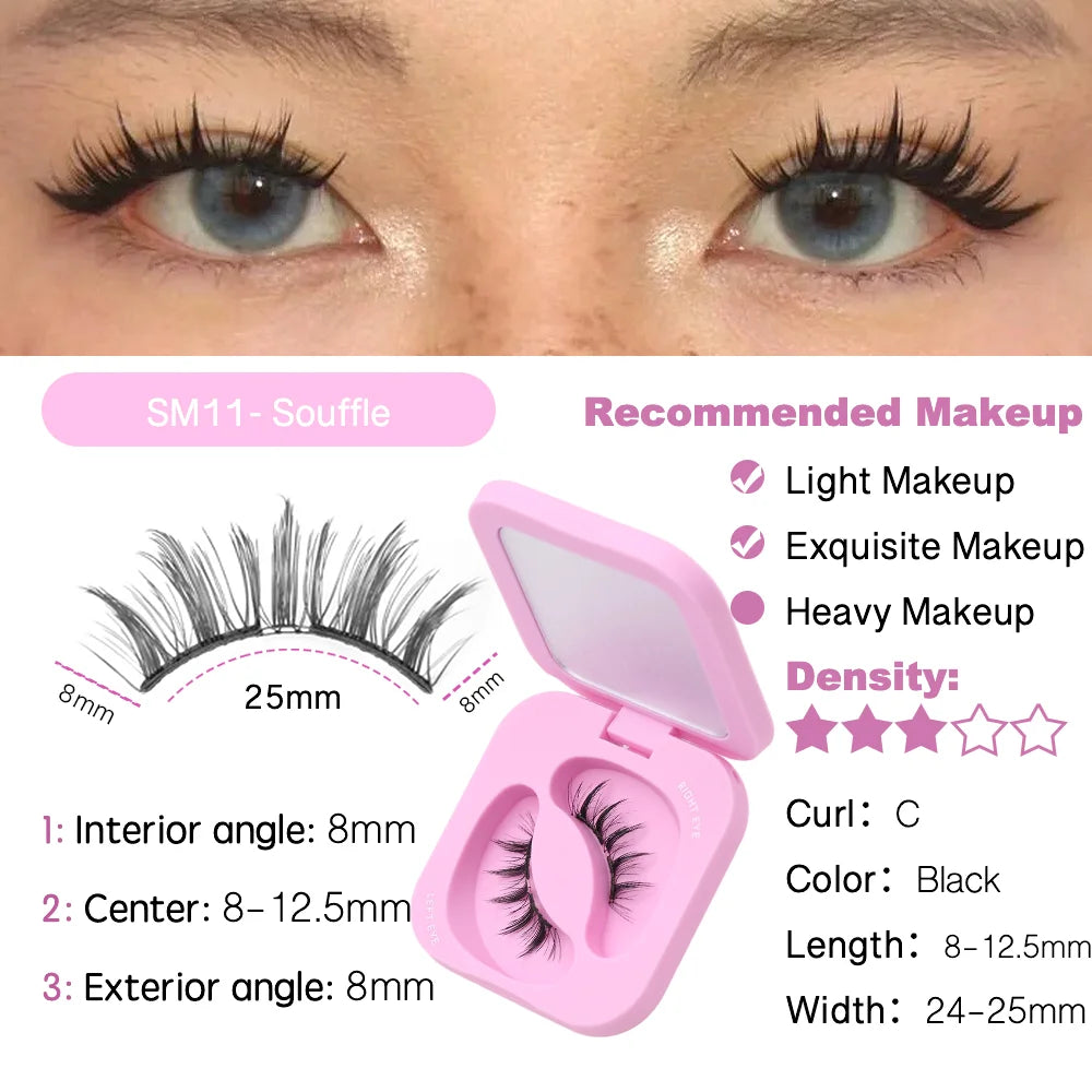 1Pairs Soft Magnetic Lashes Natural Reusable Magnetic Eyelash No Glue Need Eyelash Extension Set with Wearing Clips Makeup Tools