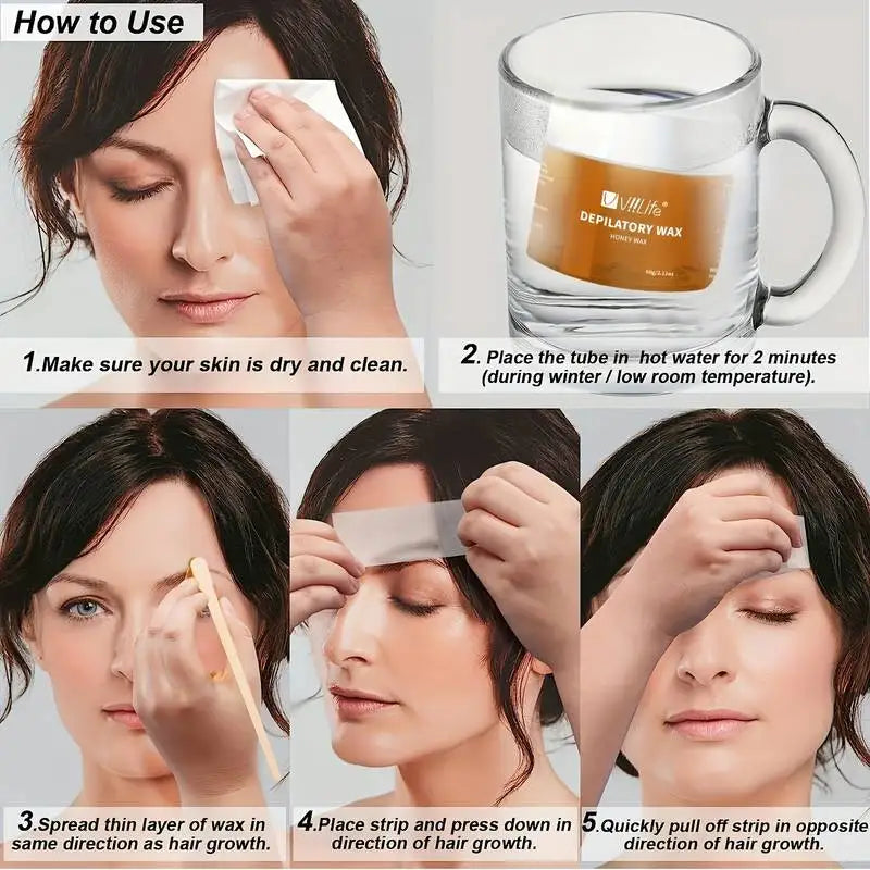 Viilife Precision eyebrow wax for shaping Depilatory Wax Hair Removal Cold Sugar 60g Kit travel and home use sugar wax kit