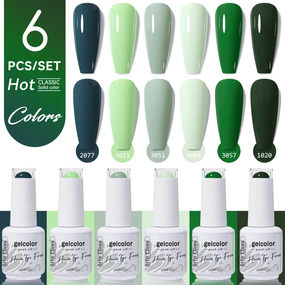Arte Clavo 15ml Gel Polish Set 6PCS HEMA TPO Free Soak Off UV LED Nail Varnish Kit Long Lasting Manicure Gel for Nail Art Salon