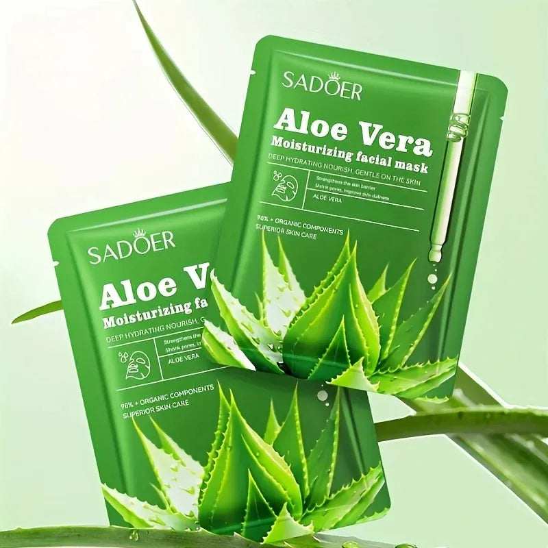 6pcs Aloe Vera Facial Masks Skin Care Unisex Adult Moisturizing Face Masks Sheets Glycerin Trehalose Alcohol-Free Types Skincare