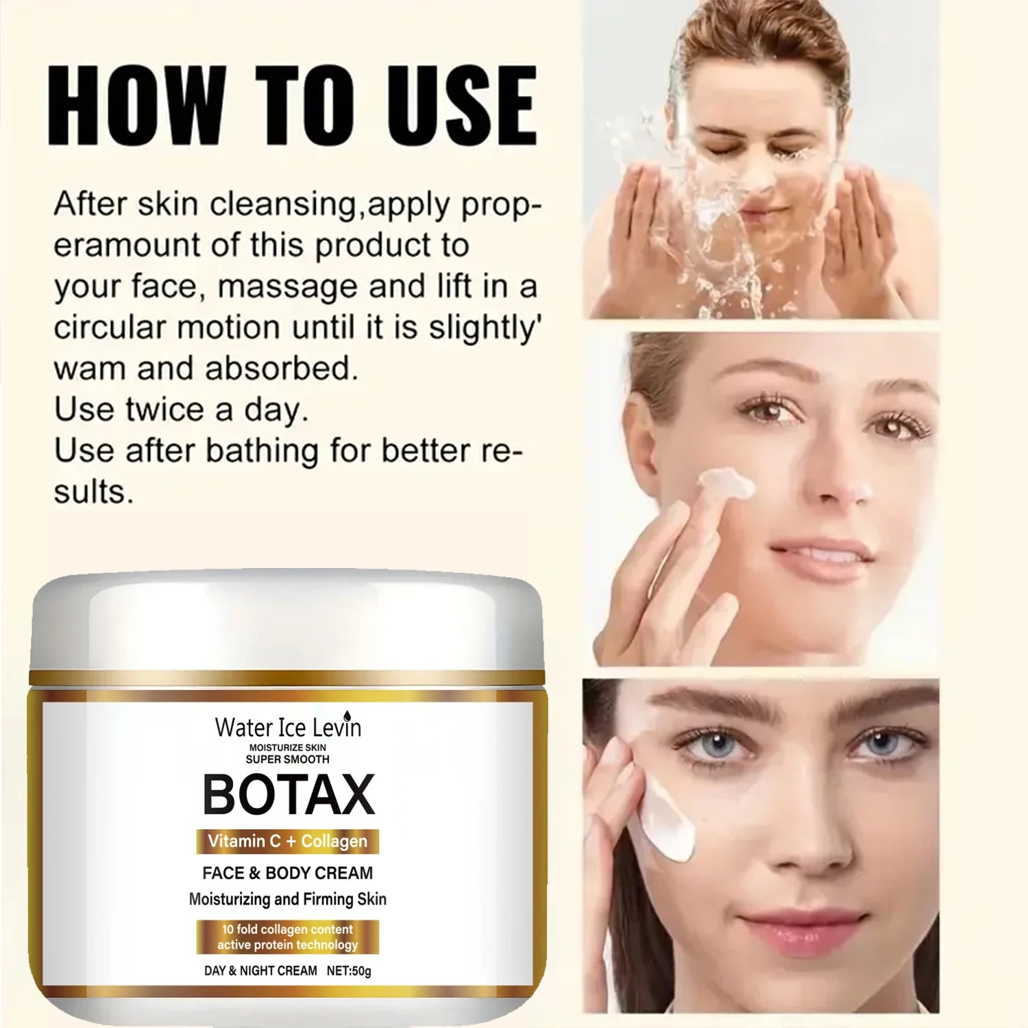 Niacinamide Collagen Cream, Firming Facial Moisturizing Cream, Day and Night Use, Containing Vitamin C, Moisturizing and Nourishing Sensitive Skin