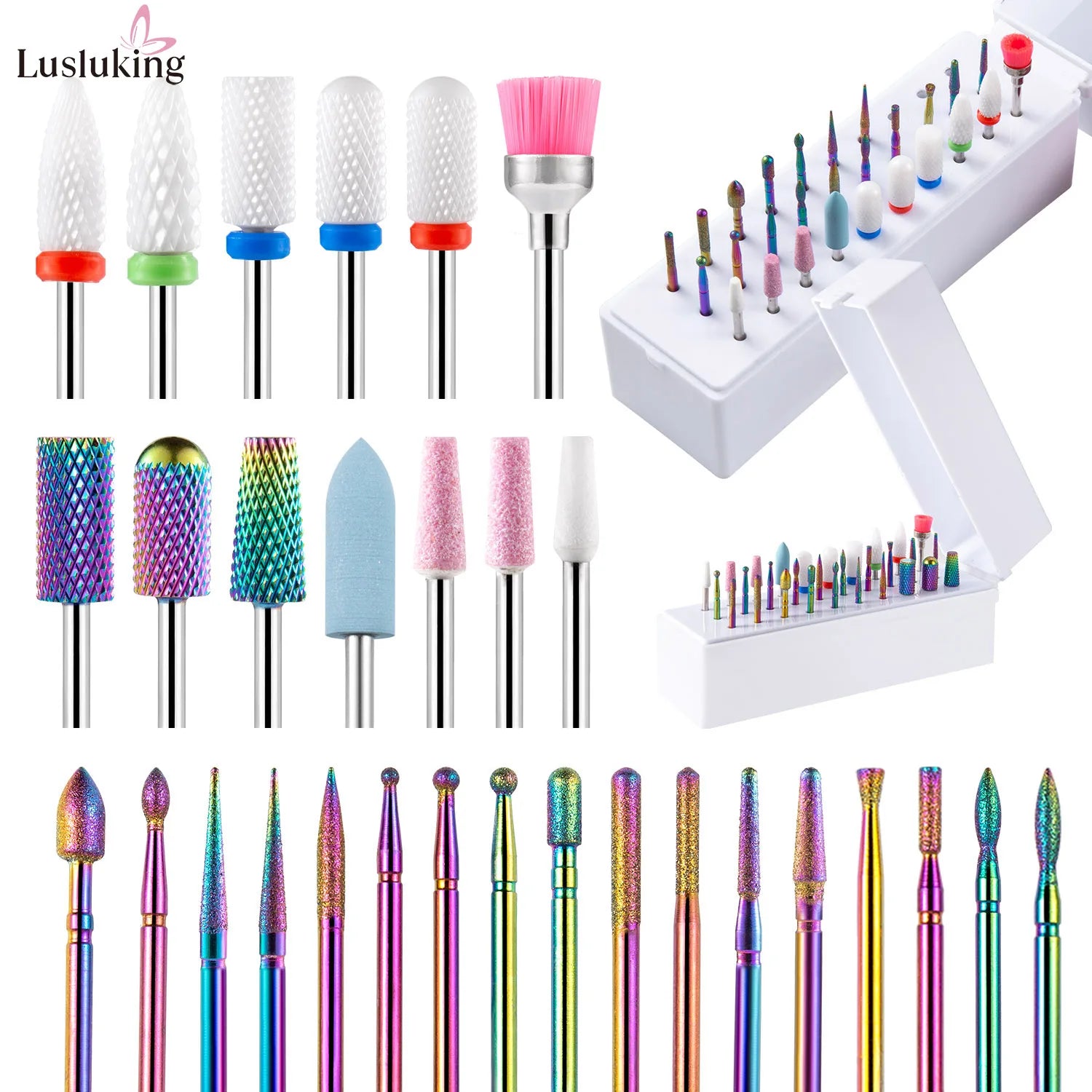 30pcs Nail Drill Bits Ceramic Diamond Cuticle Efile Tungsten Carbide Milling Cutter for Manicure Remover Acrylic Gel Nail Tools