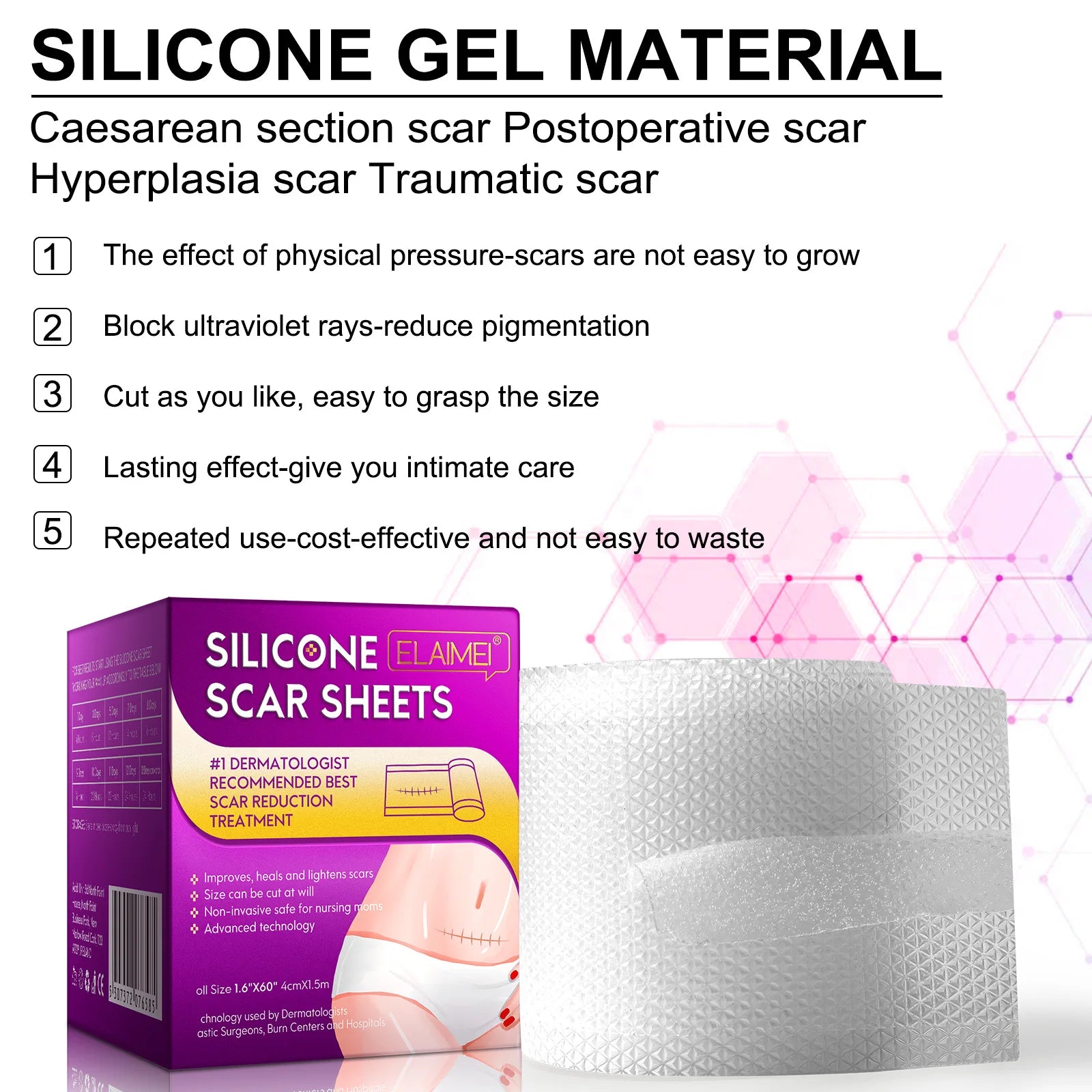 1/2 Rolls Silicone Scar Sheets Skin Repair Patch Removal Self-Adhesive Stretch Mark Tape Acne Scar Skin Care Therapy Patch Burn
