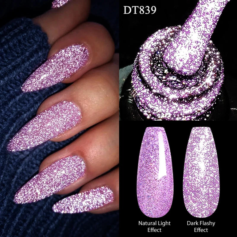 MEET ACROSS 7ml Dark Color Glitter Top Coat Gel For Nails Brocade Powder 2 In 1 Chameleon Nail Art Gel Varnish Manicure