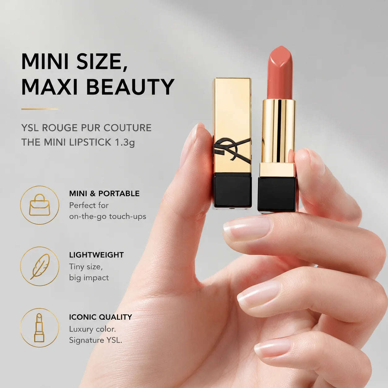 YSL Rouge Pur Couture Satin Lipstick Mini NM Nu Muse 1.3g Moisturizing Long Lasting Lipstick with Ceramides Nourishing Lip Care